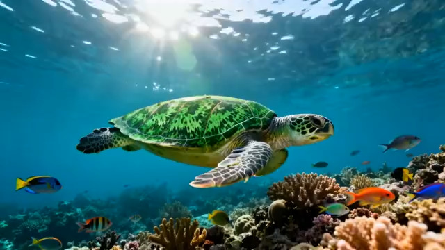  海龟畅游绚丽珊瑚礁777#横屏 	 