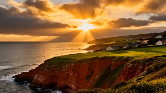  海边悬崖日落风光768#横屏 	 