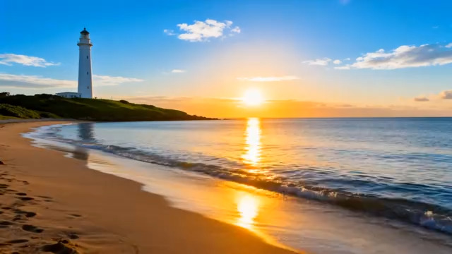  海边灯塔日出美景754#横屏 	 -