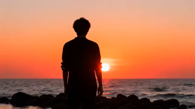  海边日落背影762#横屏 	 