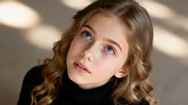  光影下的卷发女孩745#横屏 	 