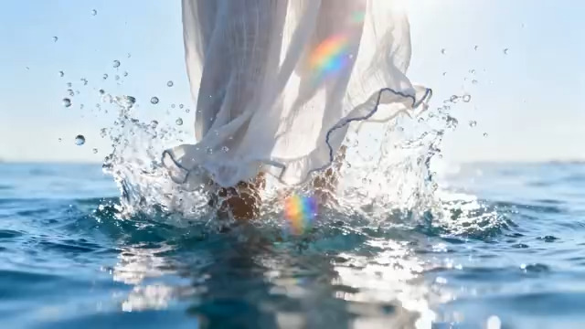  海边白裙女子戏水752#横屏 	 