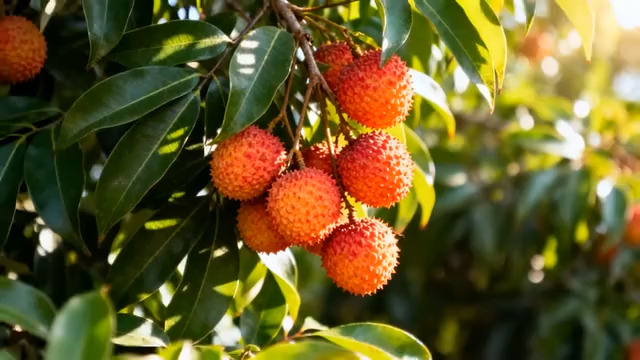  挂满枝头的新鲜荔枝738#横屏 	 