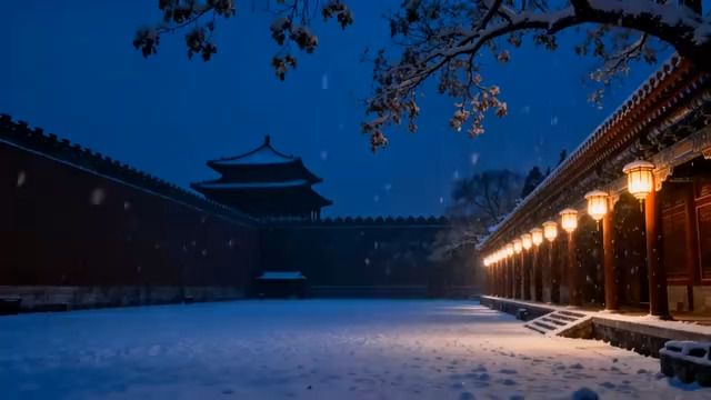  故宫雪夜红灯笼734#横屏 	 -