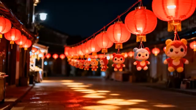  古镇灯笼夜景 可爱玩偶挂饰704#横屏 	 -