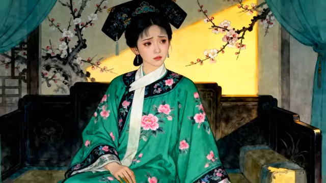  古装女子忧伤独坐709#横屏 	 