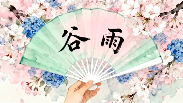  谷雨古风折扇樱花背景711#横屏 	 