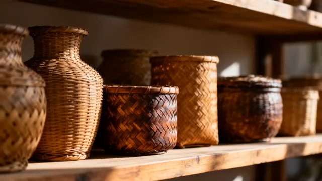  古朴竹编容器陈列694#横屏 	 