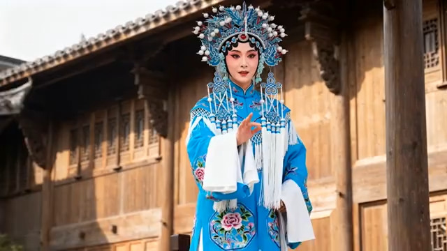  古建筑前的京剧青衣685#横屏 	 -