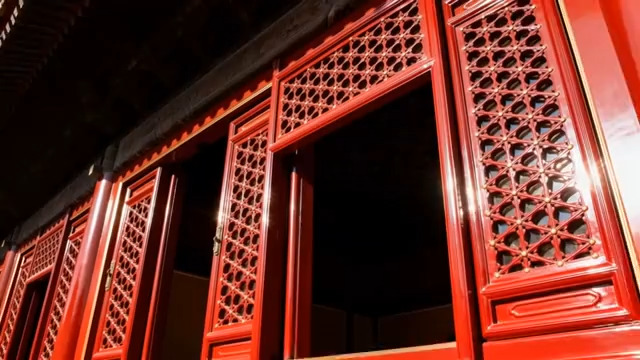  古建筑红色雕花窗684#横屏 	 