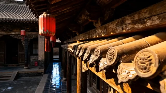  古建屋檐红灯笼680#横屏 	 