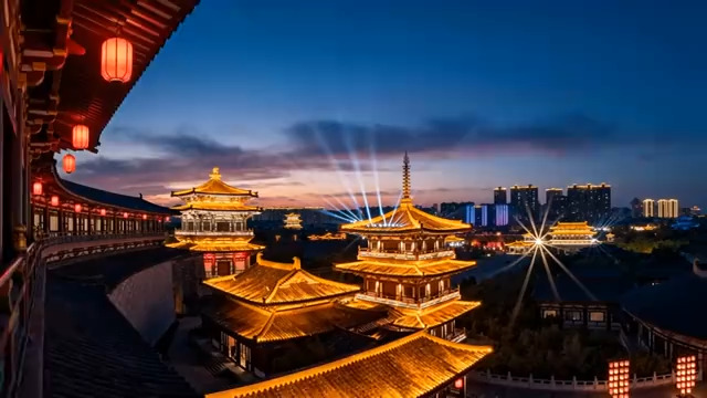  古建楼阁黄昏延时677#横屏 	 