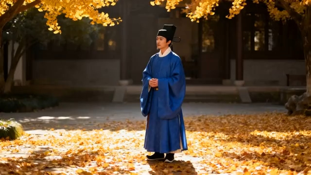  古风男子秋日庭院伫立661#横屏 	 