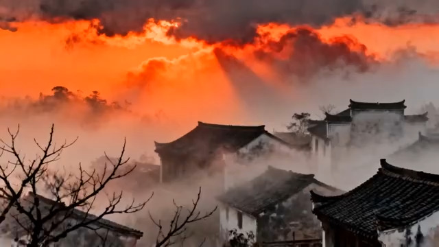  古村落日红霞飞646#横屏 	 