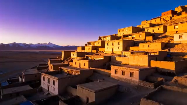  古村落夕阳航拍美景647#横屏 	 