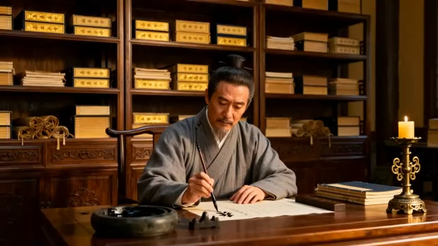  古代文人书房写毛笔字651#横屏 	 -