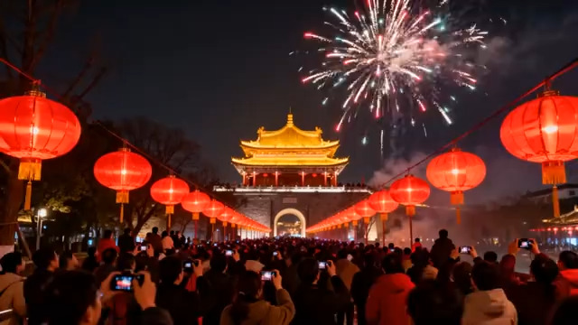  古城灯会烟花秀643#横屏 	 