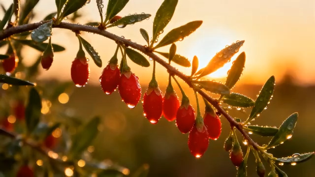  枸杞挂枝晨露阳光642#横屏 	 