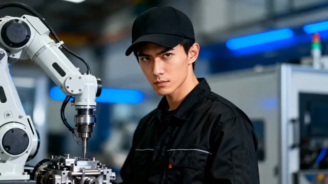  工厂机械臂与工人作业594#横屏 	 