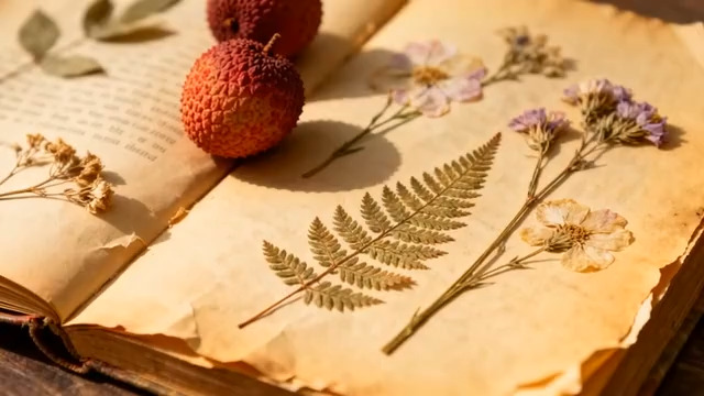  复古书页与干花静物534#横屏 	 