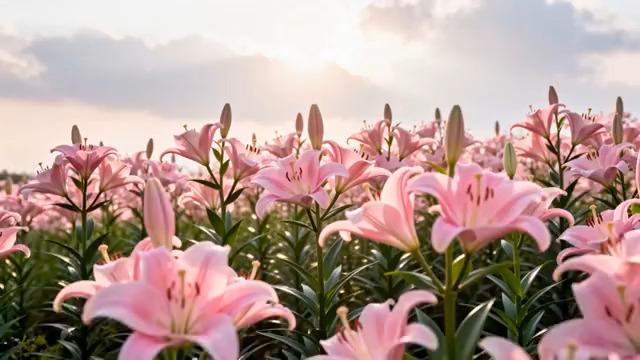  粉色百合花海 唯美风光498#横屏 	 - 