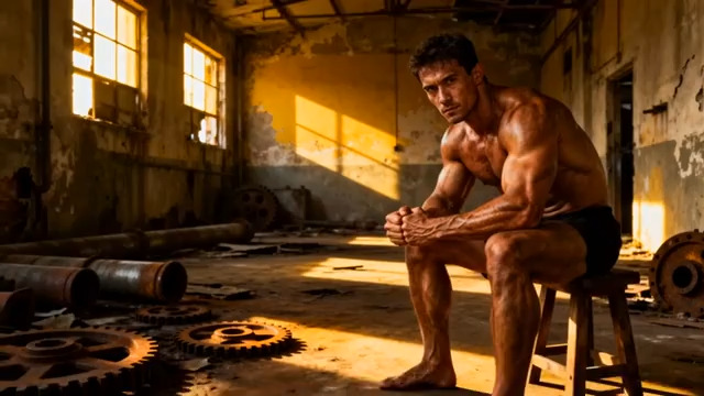  废弃工厂肌肉男特写486#横屏 	 