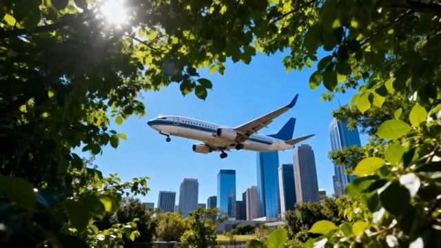  飞机飞过城市建筑群477#横屏 	 -