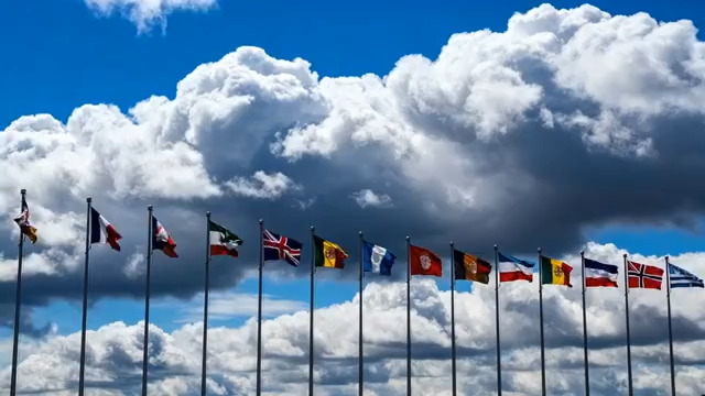  多国飘扬 蓝天白云背景459#横屏 	 