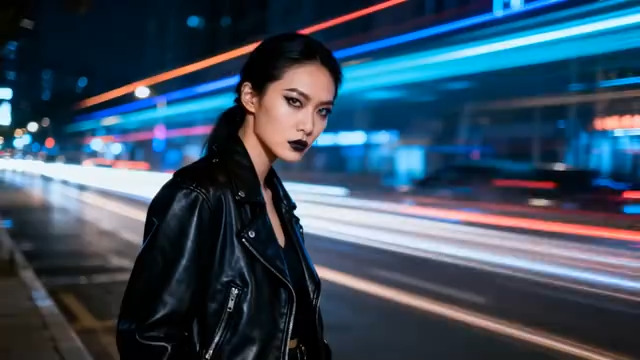  都市夜拍时尚女模特454#横屏 	 