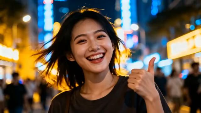  都市夜景女孩点赞450#横屏 	 