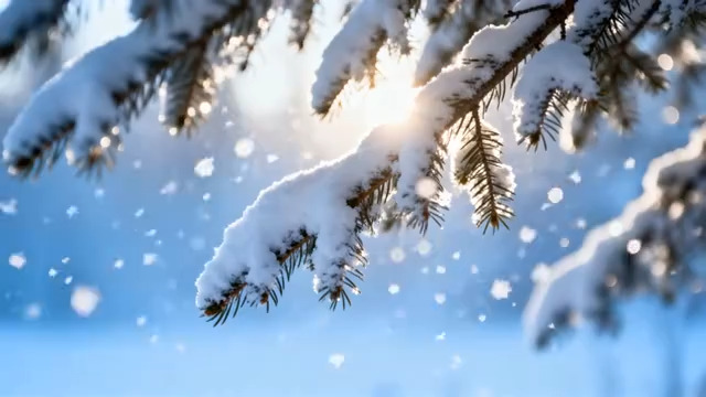  冬日雪落松枝美景439#横屏 	 -