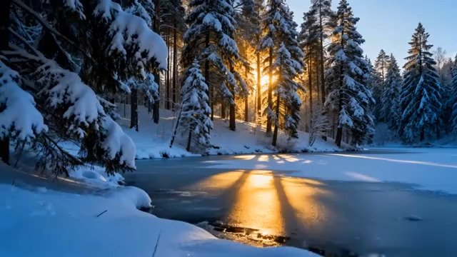  冬日雪林晨光436#横屏 	 