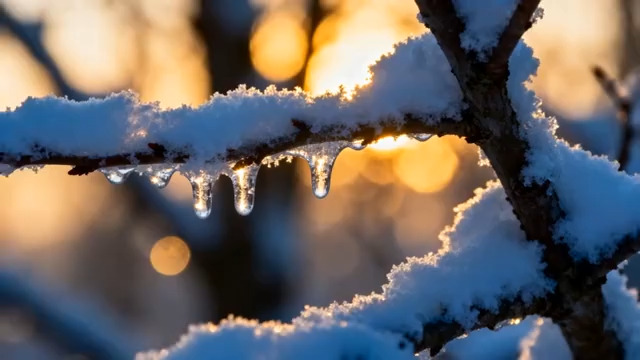  冬日暖阳下的冰挂树枝422#横屏 	 