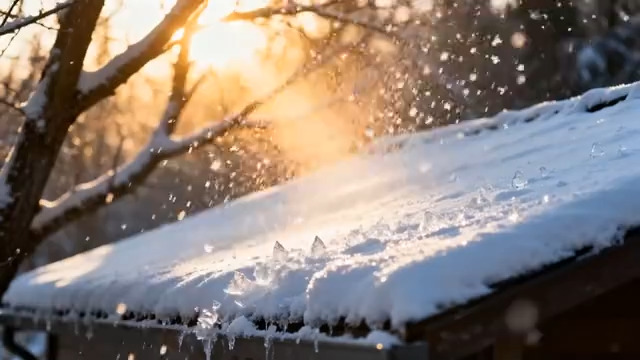  冬日屋顶积雪阳光427#横屏 	 
