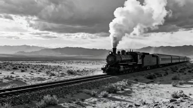  复古蒸汽火车行驶黑白影像539#横屏 	 
