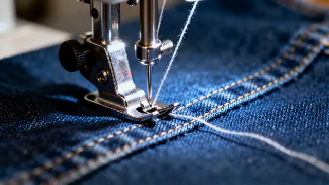  缝纫机缝制牛仔布料特写521#横屏 	 