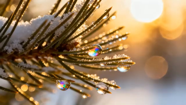  冬日松枝冰晶特写425#横屏 	 - 