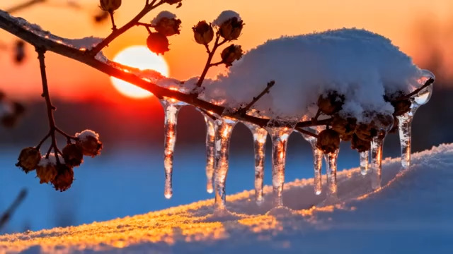  冬日夕阳冰挂美景428#横屏 	 -