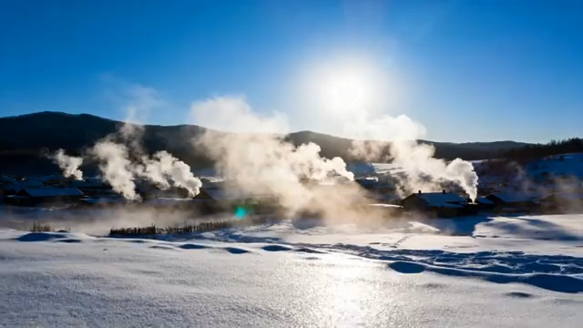  冬日炊烟雪景风光413#横屏 	 - 
