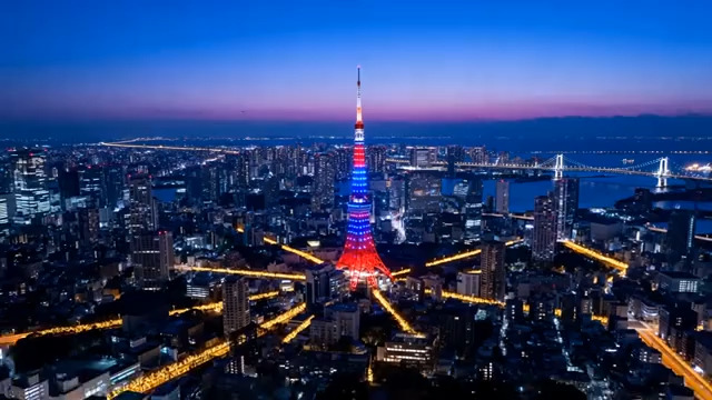  东京塔与富士山日落406#横屏 	 