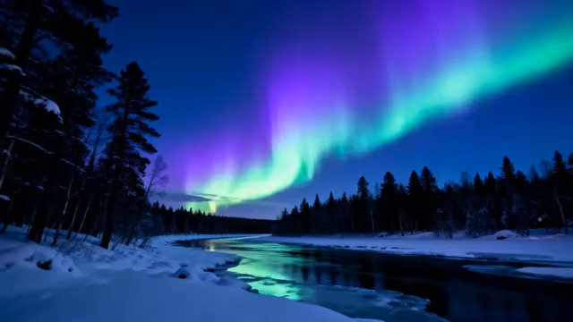  冬季极光雪景延时407#横屏 	 