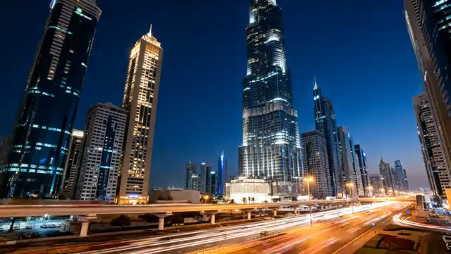  迪拜夜景城市延时394#横屏 	 