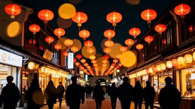  灯笼街夜景人流392#横屏 	 