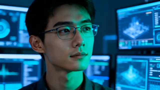  戴眼镜的科技工作者380#横屏 	 