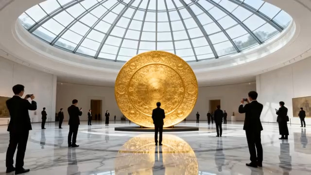  大厅内金盘与参观者363#横屏 	 