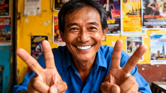  大叔比耶笑容特写362#横屏 	 -