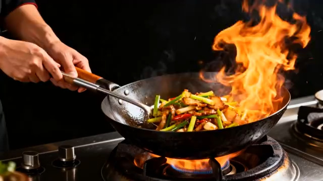  大厨爆炒火焰美食359#横屏 	 