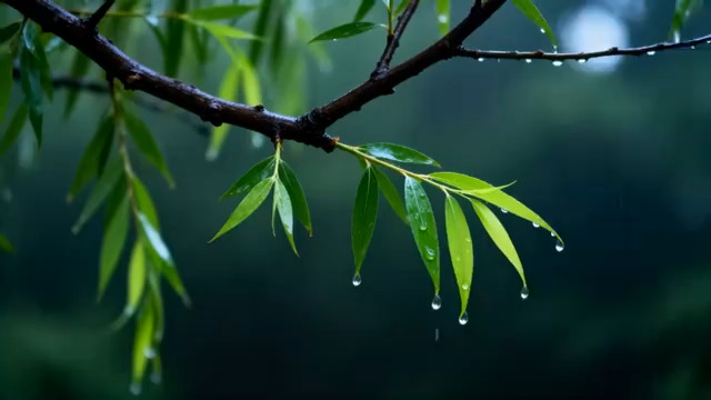  春雨中的嫩绿柳枝353#横屏 	 