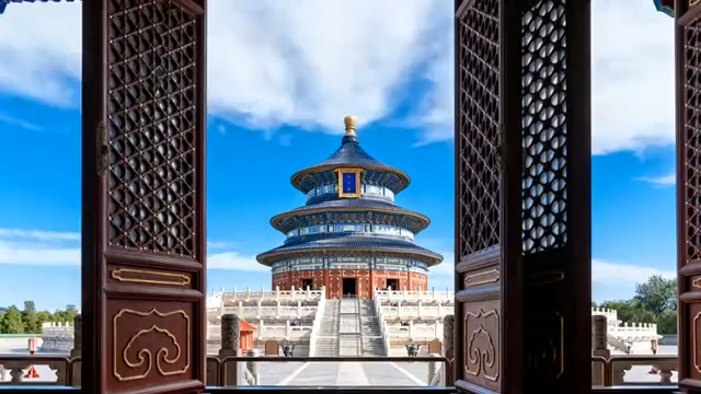  窗棂中的天坛全景344#横屏 	 