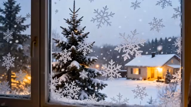  窗外雪景圣诞夜345#横屏 	 